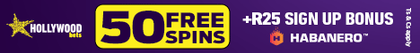 Get 50 Free Spins and R25 Free at Hollywoodbets
